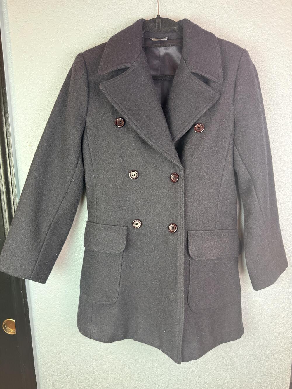 Le Chateau Coat Womens XS Navy Wool Pea Coat Double Breasted Button Front Lined